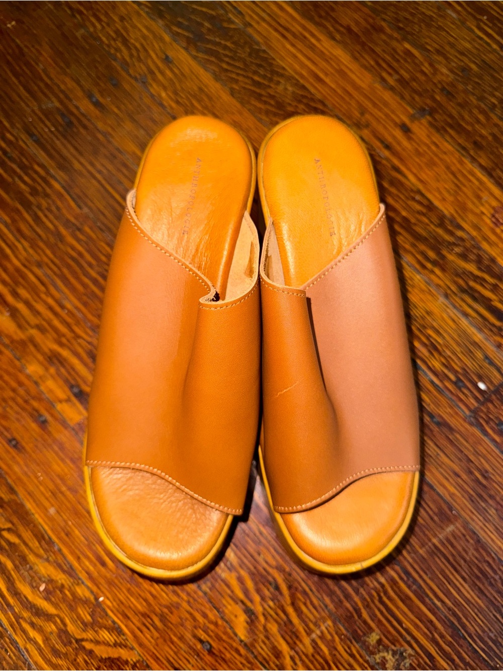 Anthropologie Cognac Leather Open-Toe Mules